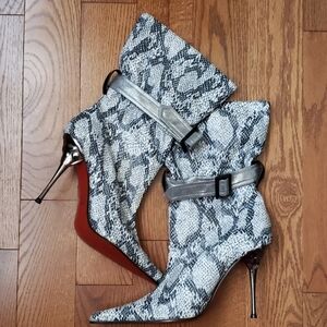 Snakeskin Pattern Ankle Boots with Silver Accents